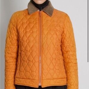 Burberry Orange Quilted Jacket with Brown Collar